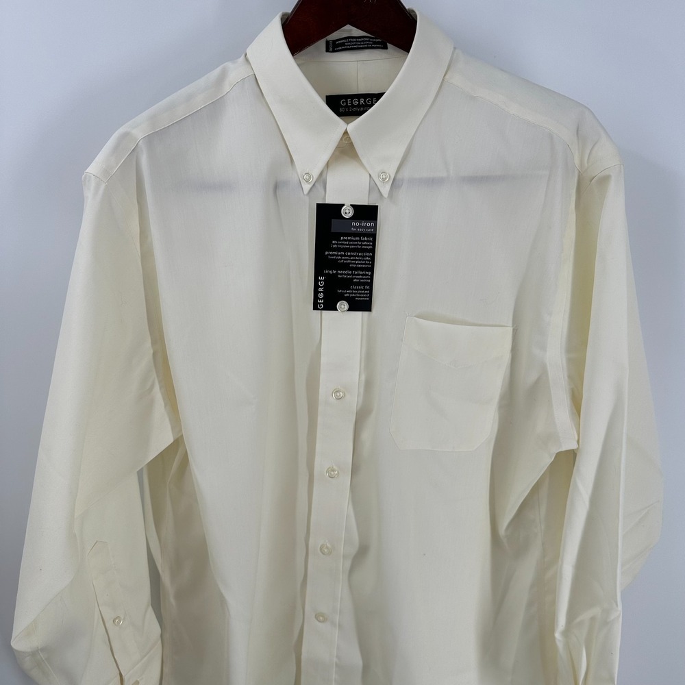 George 80's‎ 2-Ply Pinpoint Wrinkle-Free Classic Oxford Dress Shirt Ivory 32/33